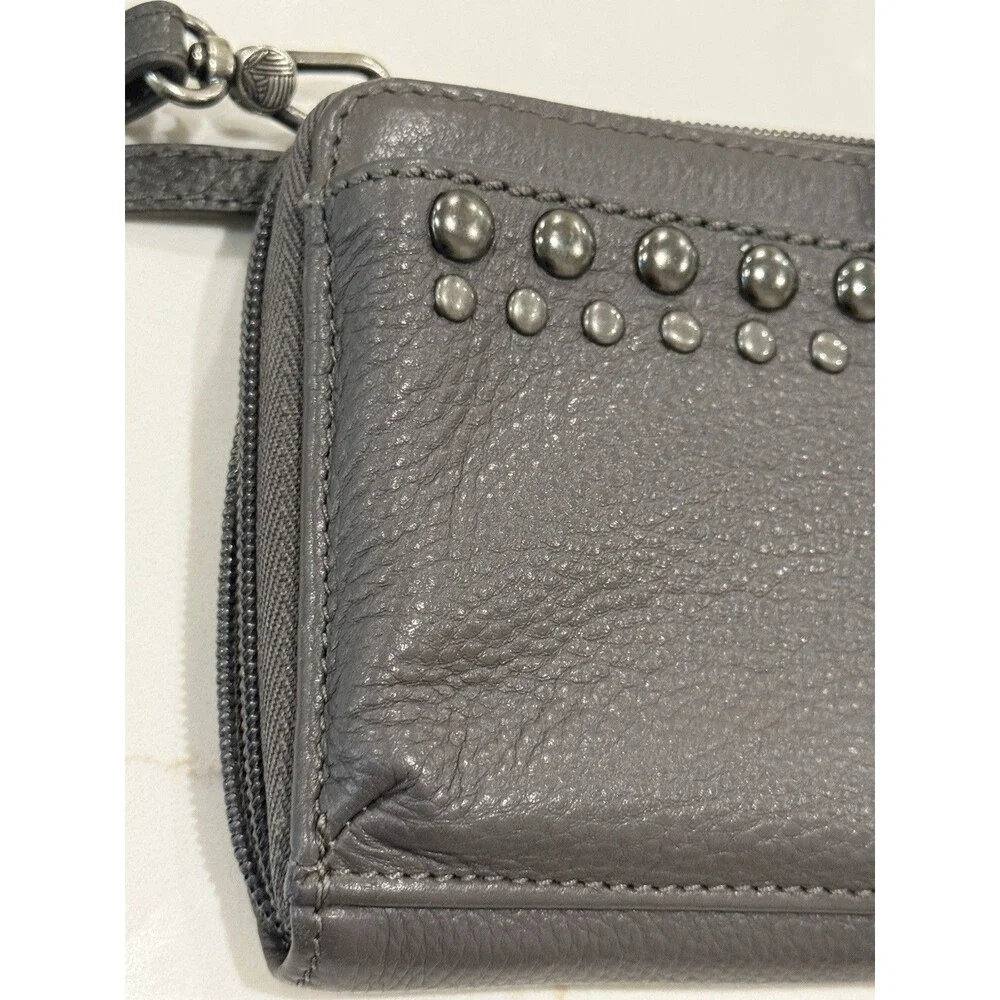 The Sak Iris Large Smartphone Crossbody Wristlet Gray Leather Studded